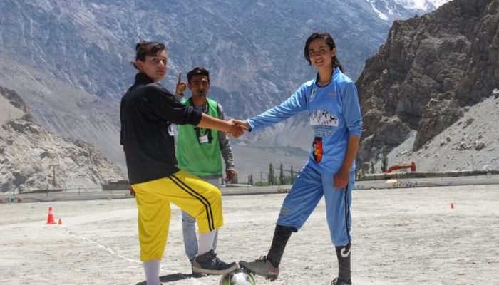 Just befor the start of a football match. Gilgit-Baltistan Girls Football League