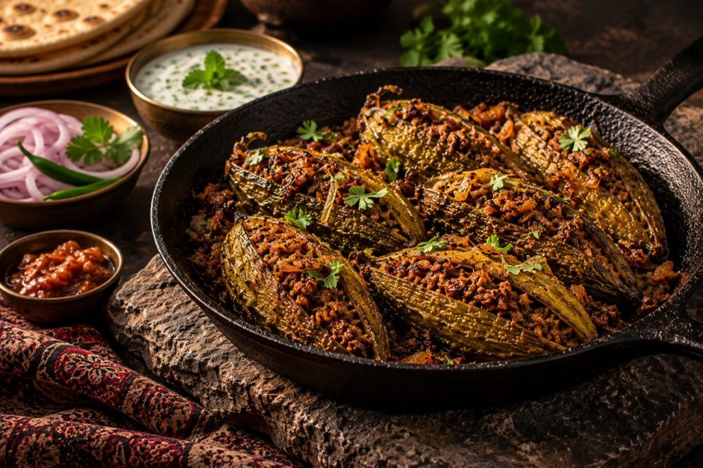 Bharwan Karela: styled serving suggestion (illustration)